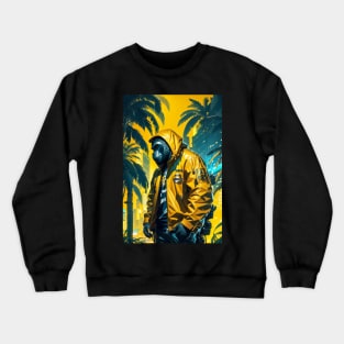 Trendy gorilla wearing yellow jacket in miami beach Crewneck Sweatshirt